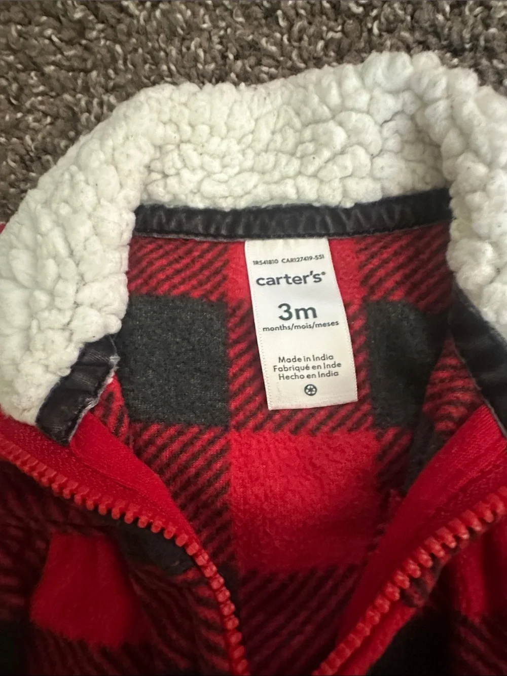 Carter's Red and Black Buffalo Plaid Sherpa-Lined vest